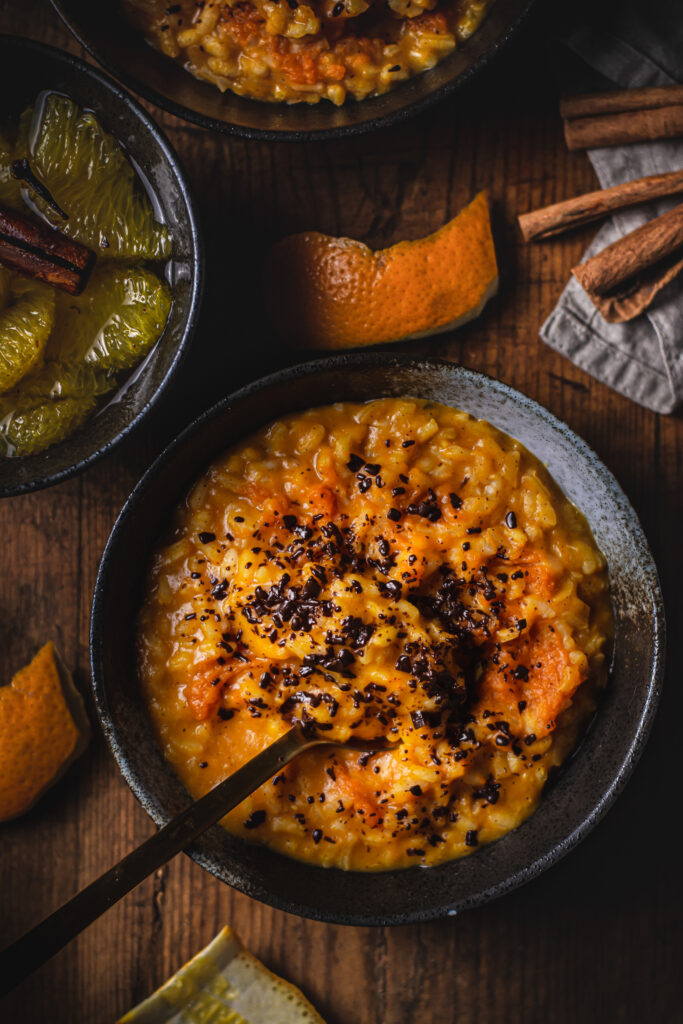 Creamy orange and pumpkin risotto after Massimo Bottura's recipe