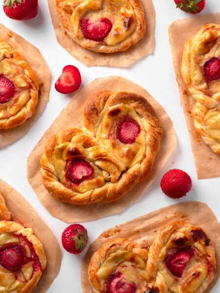 German puddingbrezel pastry with vanilla custard filling