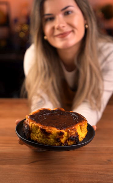Rustic pumpkin Basque cheesecake with caramelized top
