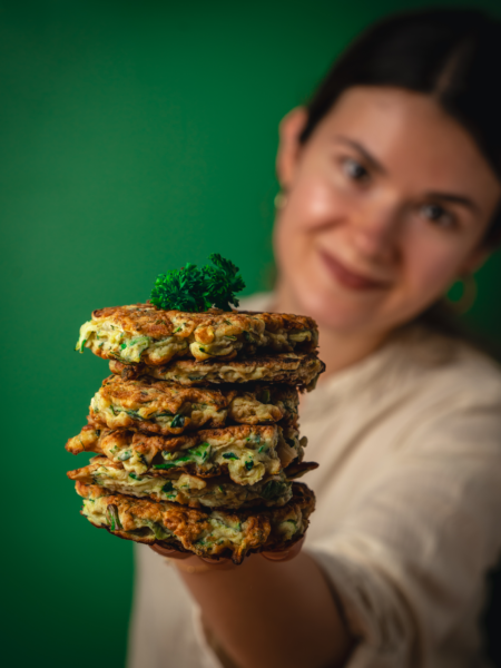 Crispy zucchini fritters Greek kolokithokeftedes with herbs and tzatziki