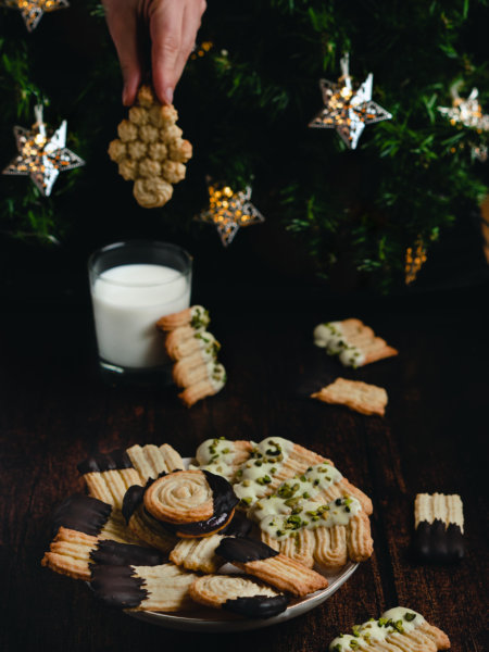 Easy butter cookies baked for Christmas with golden, crisp texture.