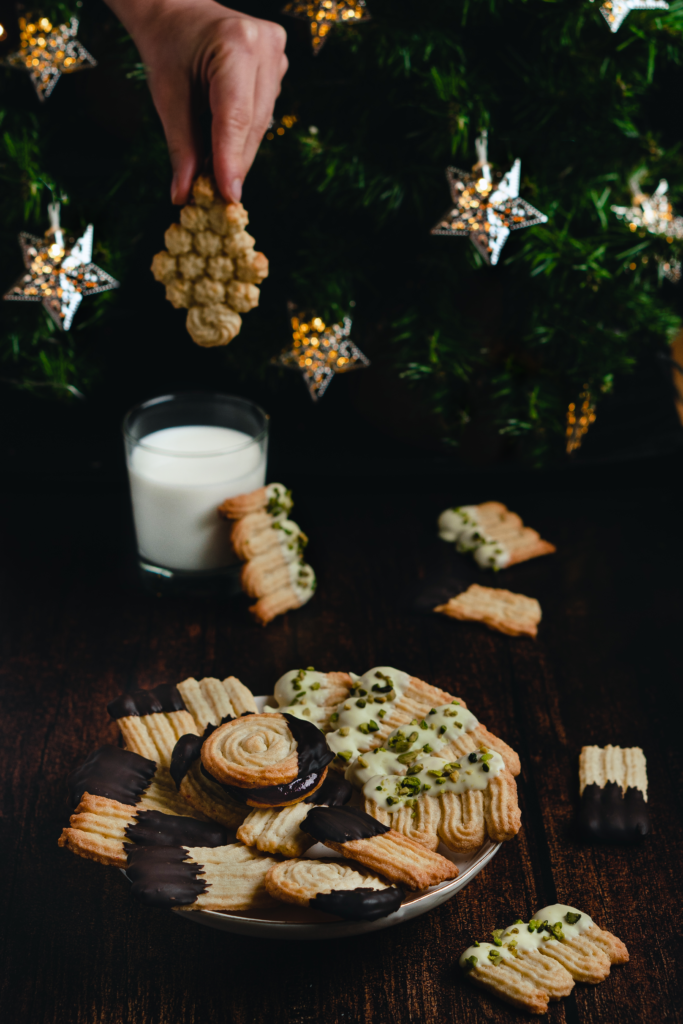 Easy butter cookies baked for Christmas with golden, crisp texture.