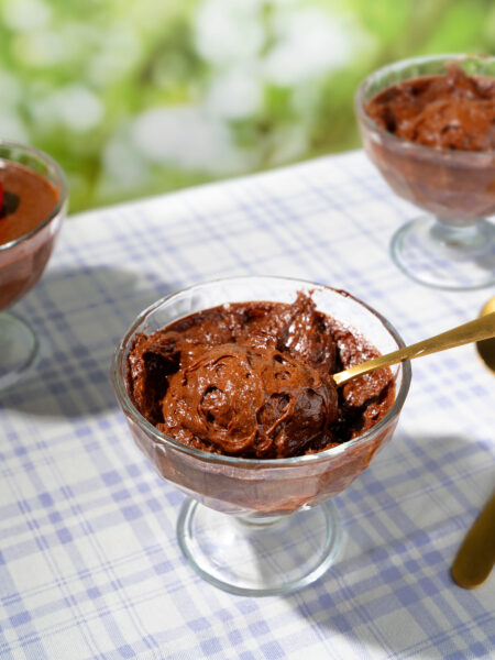 Traditional Portuguese chocolate mousse served in glass cups